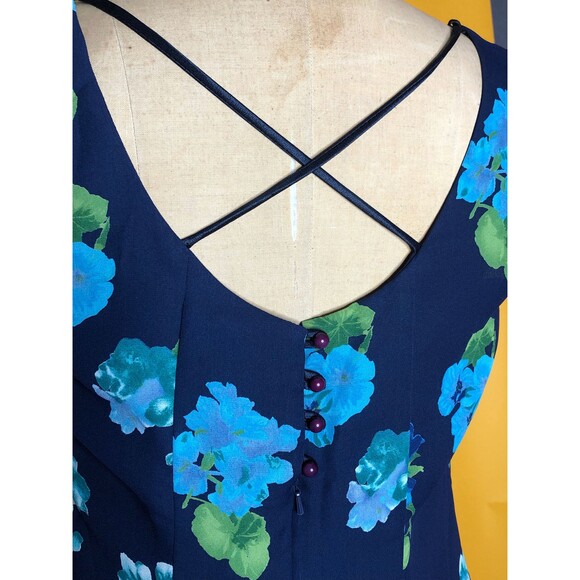 NWT 1990s-Y2K CDC EVENING FloralRuffle Cross Back Boxy Mini Dress.L-XL - Picture 7 of 10